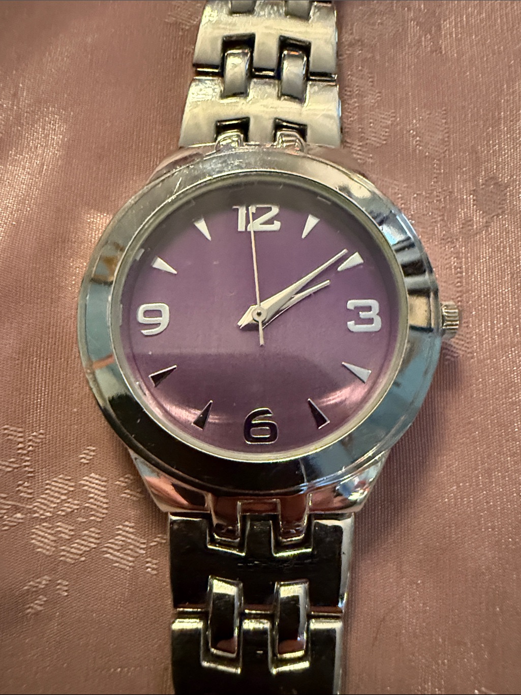 Silver Bracelet Watch With Purple Dial